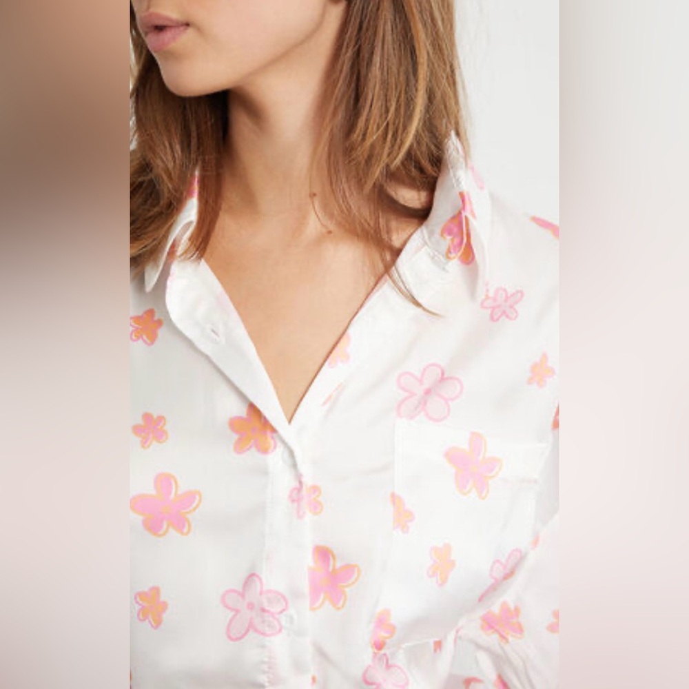 Peppermayo White Button-Down Blouse with Pink & Orange Floral Print - Picture 3 of 11